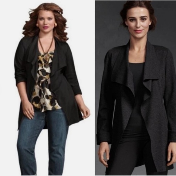 CAbi “Take Charge” #956 Black Open Front Waterfall Jacket Tie Belt Size Medium - Picture 2 of 12